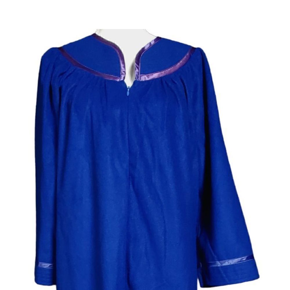 Vintage Adonna Robe Housecoat Blue Size Medium Full Length Zip Pocket Duster - Picture 3 of 8